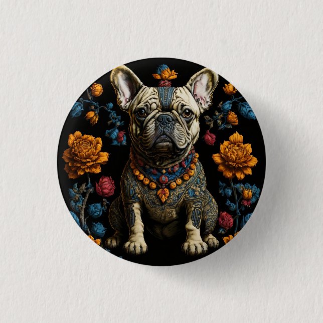 Mexican Folk Art French Bulldog Button (Front)
