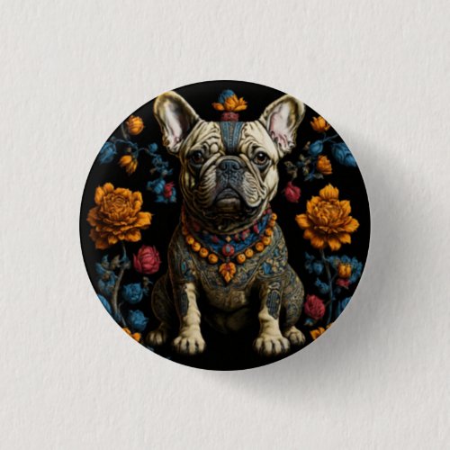 Mexican Folk Art French Bulldog Button