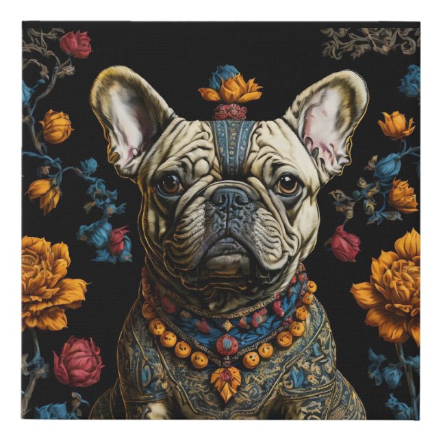 Mexican Folk Art French Bulldog Faux Canvas Print (Front)