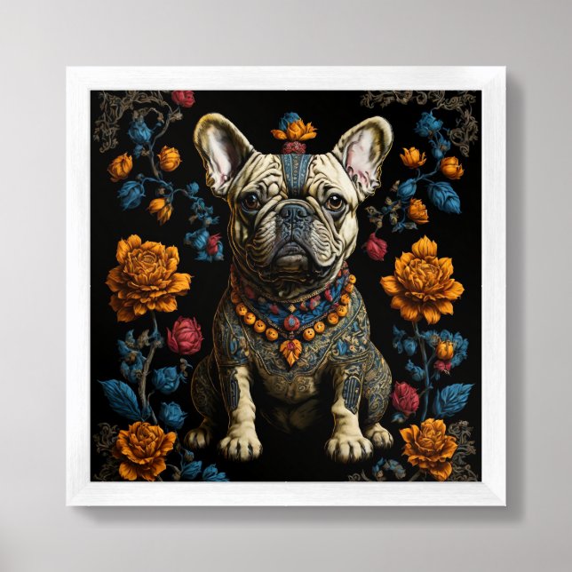 Mexican Folk Art French Bulldog  Framed Art (Framed Front)