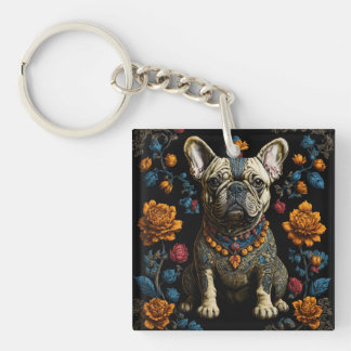 Mexican Folk Art French Bulldog Keychain