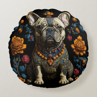 Mexican Folk Art French Bulldog Round Pillow