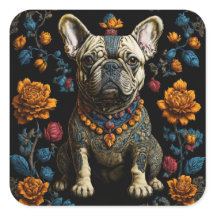 Mexican Folk Art French Bulldog Square Sticker