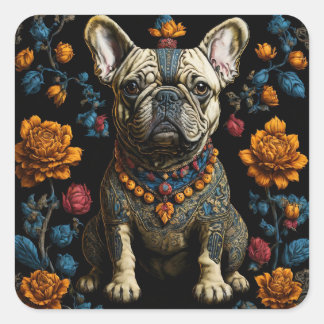 Mexican Folk Art French Bulldog Square Sticker