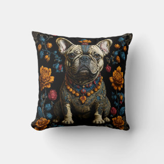 Mexican Folk Art French Bulldog Throw Pillow