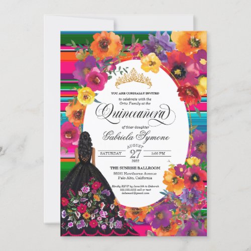 Mexican Folk_Art Huipil Floral Quinceanera Fiesta Invitation