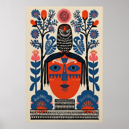 Mexican Folk Art Owl Print Boho Tribal Home 1