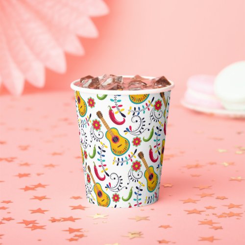 Mexican Folk Art Pattern Guitars Paper Cups