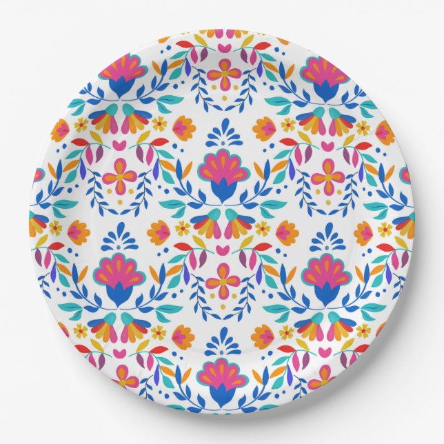 Mexican Folk Art Pattern Paper Plates (Front)