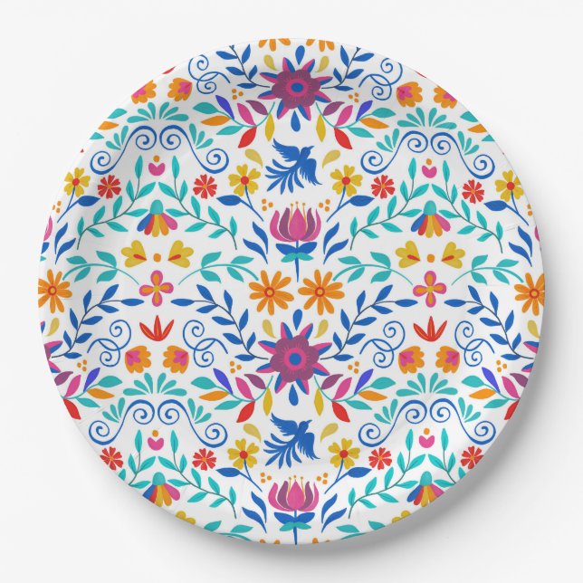 Mexican Folk Art Pattern Paper Plates (Front)