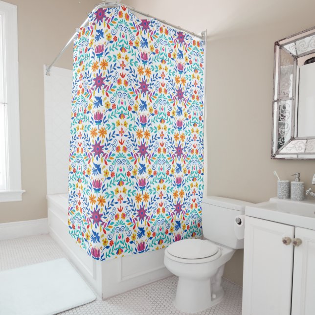 Mexican Folk Art Pattern Shower Curtain (In Situ)
