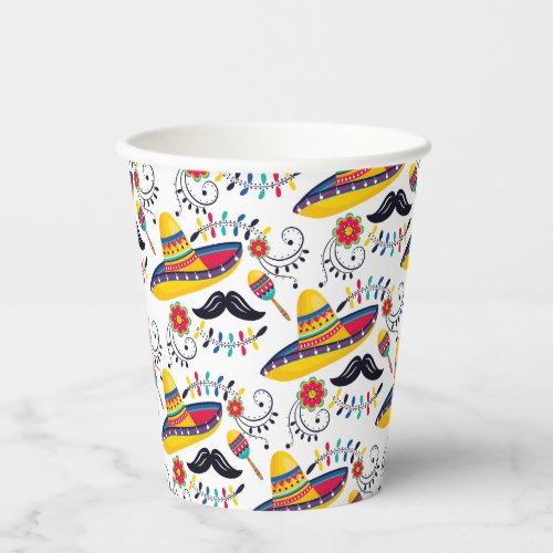 Mexican Folk Art Pattern Sombreros Mustaches Paper Cups