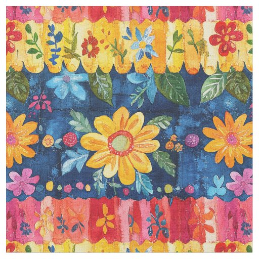 Mexican Folk Art Pattern-Textured Stripe Fabric