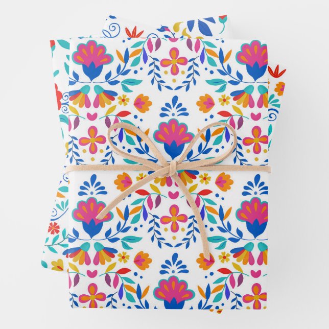 Mexican Folk Art Pattern Wrapping Paper Sheets (In situ)