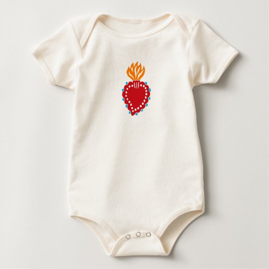 Mexican Folk Art Sacred Heart Baby Bodysuit