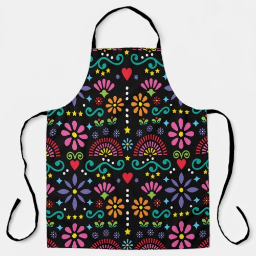 Mexican folk art seamless pattern colorful design apron