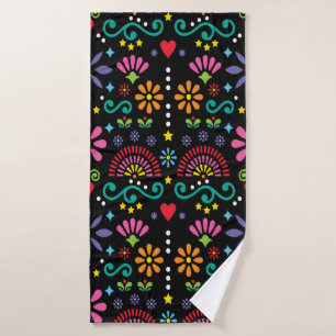 Mexican folk art seamless pattern, colorful design bath towel
