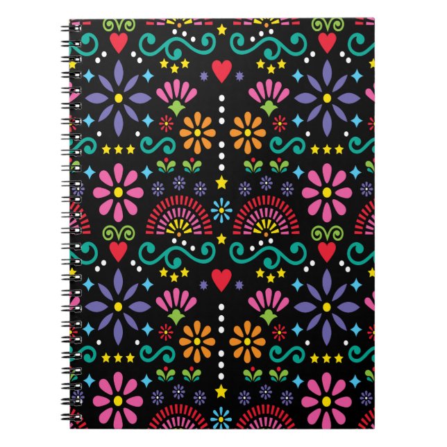 Mexican folk art seamless pattern, colorful design notebook (Front)