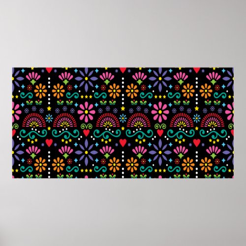 Mexican folk art seamless pattern colorful design poster