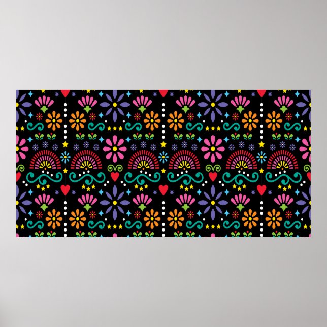 Mexican folk art seamless pattern, colorful design poster (Front)