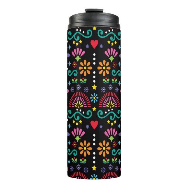 Mexican folk art seamless pattern, colorful design thermal tumbler (Front)