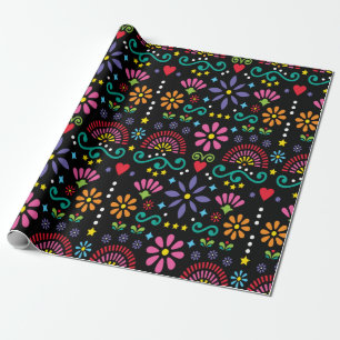 Mexican folk art seamless pattern, colorful design wrapping paper