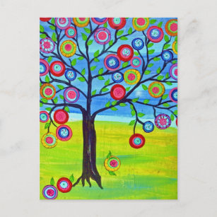 Mexican folk art style Tree of Life Postcard