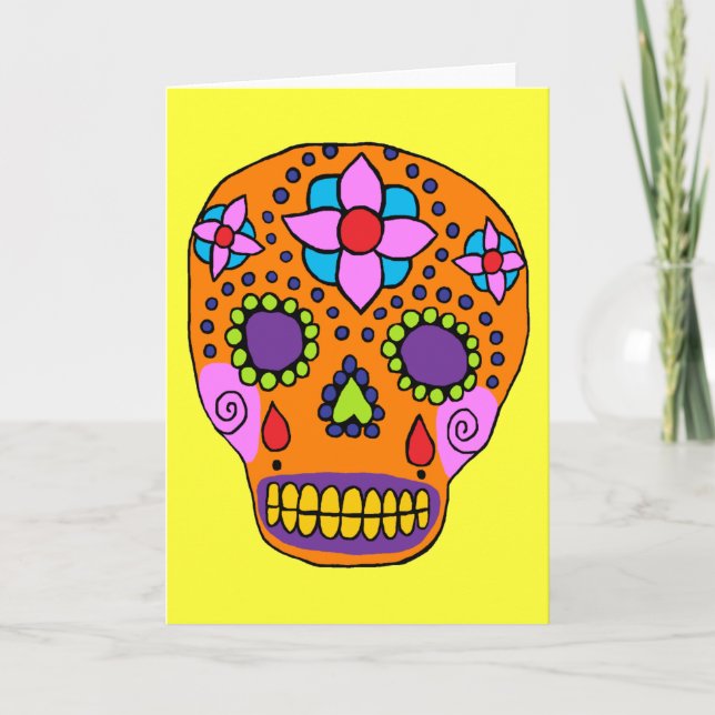 Mexican Folk Art Sugar Skull Card (Front)