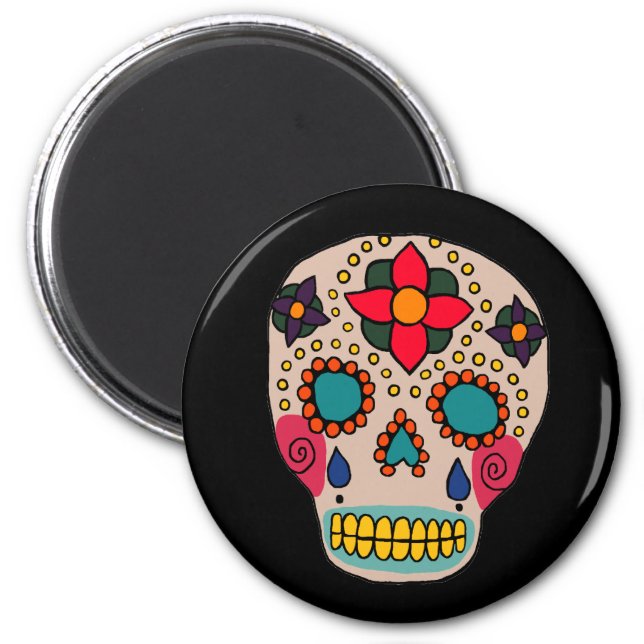 Mexican Folk Art Sugar Skull Magnet (Front)