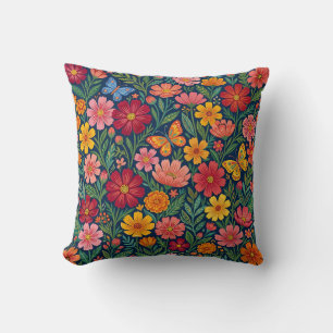 Mexican Folk Art Throw Pillow - Colorful Cosmos