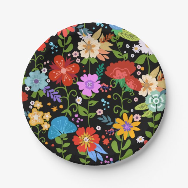 Mexican Folk Art Wedding Paper Plates (Front)