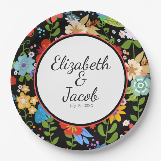 Mexican Folk Art Wedding Paper Plates (Front)