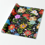 Mexican Folk Art Wedding Wrapping Paper<br><div class="desc">Bright and colorful Mexican Folk Art floral on black.</div>