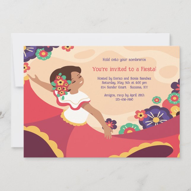 Mexican Folk Dancer Fiesta Invitation (Front)