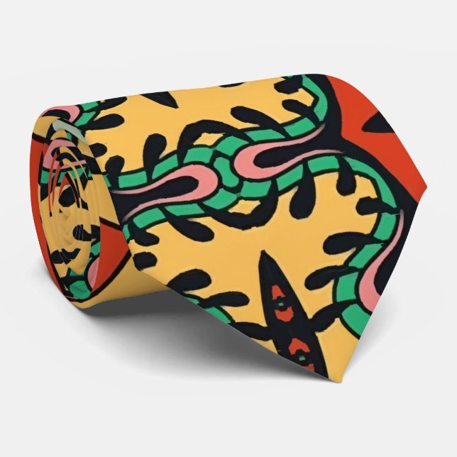 Mexican folk ethnic colorful seamless pattern  neck tie (Rolled)
