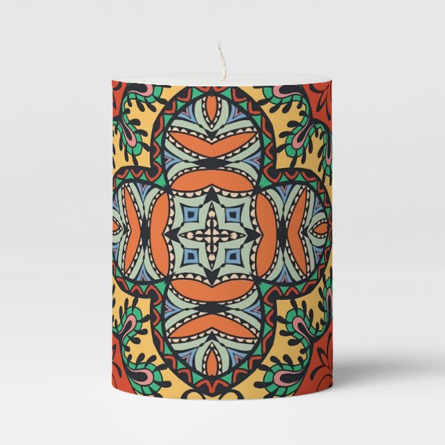 Mexican folk ethnic colorful seamless pattern  pillar candle (Front)