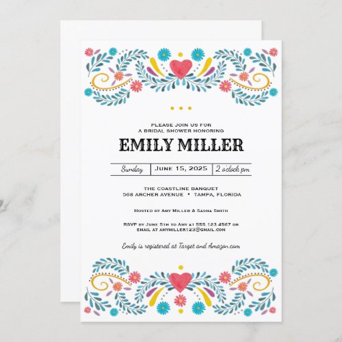 Mexican Folk Floral Embroidery Bridal Shower Invitation