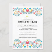 Mexican Folk Floral Embroidery Bridal Shower Invitation (Front)