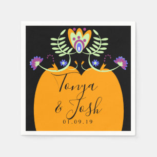 Mexican Folk Flowers Wedding   Halloween Pumpkin Napkins