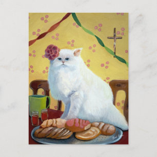 Mexican Folk Inspired White Cat Postcard