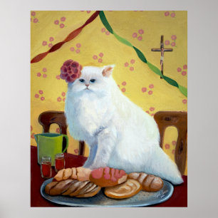 Mexican Folk Inspired White Cat Wall Art