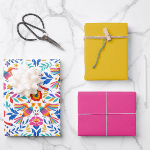 Mexican Folk Pattern Bird Floral Wrapping Paper Sheets