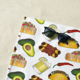 Mexican Food Avocado Taco Margarita Enchiladas Beach Towel