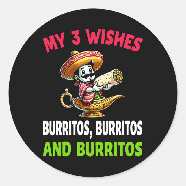 Mexican Food Burrito Funny Cinco De Mayo  Classic Round Sticker (Front)