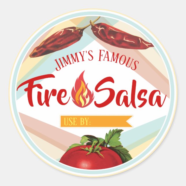 Mexican food chili pepper tomato salsa canning classic round sticker (Front)