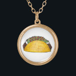 Mexican Food Foodie Taco Tacos Cinco de Mayo Gift Gold Plated Necklace<br><div class="desc">Necklace features an original marker illustration of a tasty Mexican food hard shell taco stuffed with beef,  cheese,  lettuce,  tomato,  and sour cream. Great for your favorite foodie!</div>