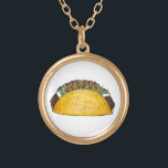Mexican Food Foodie Taco Tacos Cinco de Mayo Gift Gold Plated Necklace<br><div class="desc">Necklace features an original marker illustration of a tasty Mexican food hard shell taco stuffed with beef,  cheese,  lettuce,  tomato,  and sour cream. Great for your favorite foodie!</div>