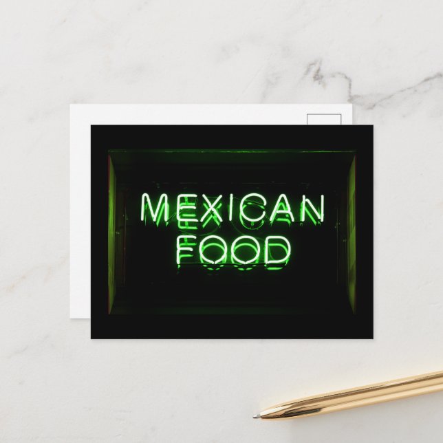MEXICAN FOOD - Green Neon Sign Postcard (Front/Back In Situ)