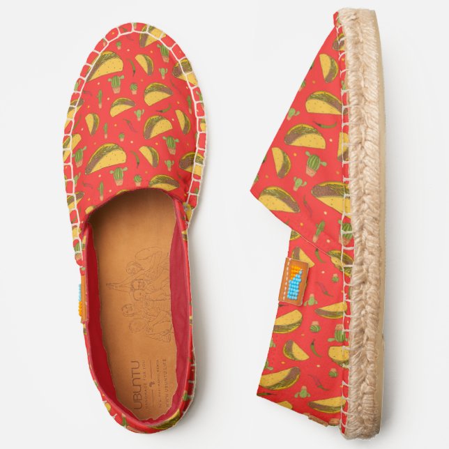 Mexican Food Illustrations Tacos Chillies Pattern Espadrilles (Side)