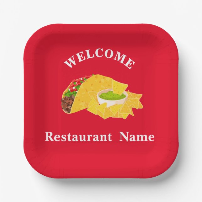 Mexican food restaurant welcome tacos Personalized Paper Plates (Front)